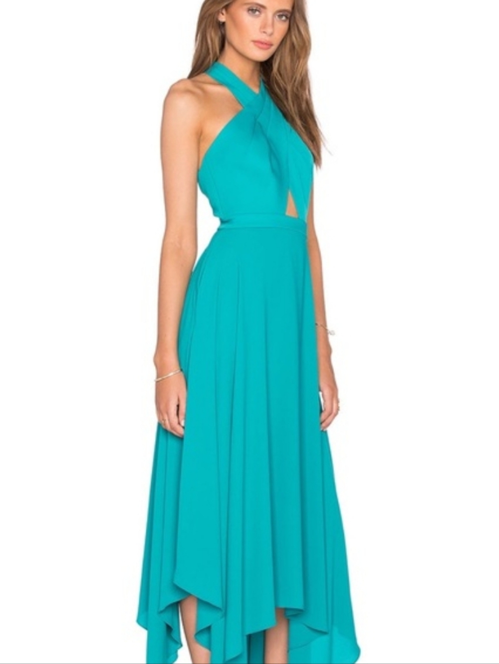 BCBGMAXAZRIA Annmarie Cutout Asymmetrical Dress – Size 10 – Emerald – NWT